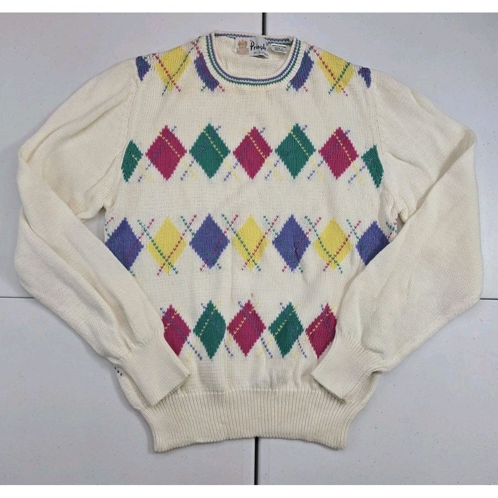 Vintage Pringle Of Scotland Sweater Women's Medium Argyle Golf Old Money